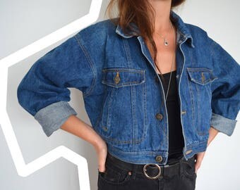 Vintage 80's cropped denim jacket - sz SM - MED - indigo GOLD