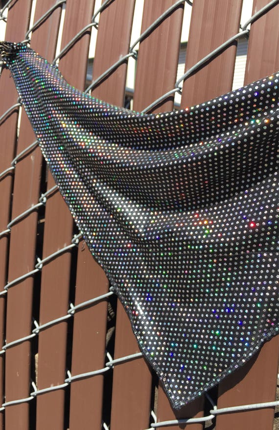 Black Spandex Bandana w/ Silver Holographic Polka Dots and Hidden Stash Pocket