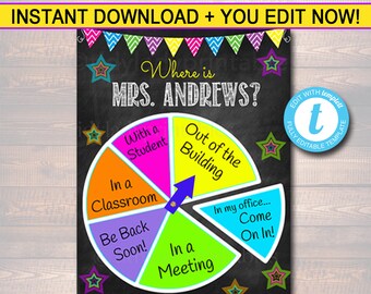 EDITABLE Office Door Sign, Classroom Decor, Counselor Door Sign, Door Hanger, Social Worker, Classroom Management, Where is INSTANT DOWNLOAD