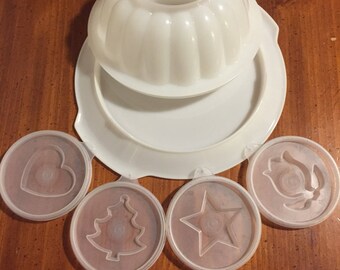Tupperware Jel-N-Serve jello mold with four shape inserts and serving tray