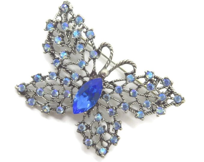 Butterfly Brooch Weiss Blue Rhinestone Butterfly Brooch - Vintage Signed Designer Butterfly Pin