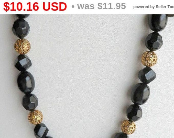 Vintage Black and Gold Filigree Beaded Choker Necklace