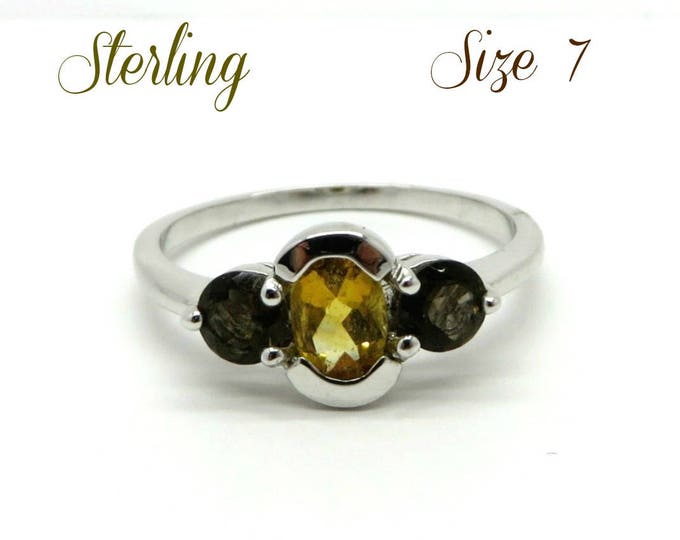 Vintage Citrine Ring, Sterling Silver Multi-stone Ring, Size 7