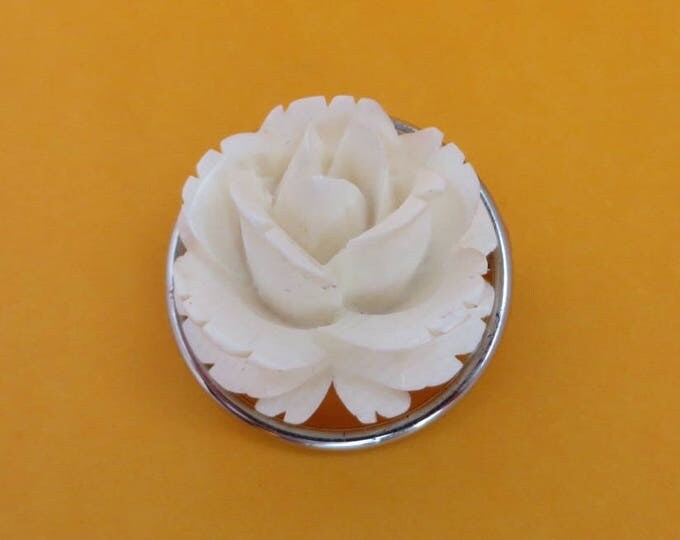 Beau Sterling Rose Brooch - Vintage Sterling Silver, Carved Lucite Rose Pin, Gift for Her