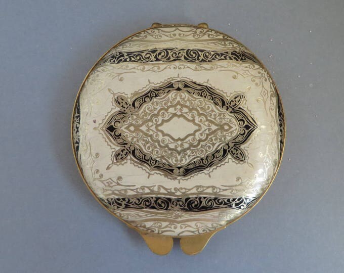 Cover Girl Compact - Vintage Black, Cream Round Mirrored Makeup Case, Collectible Powder Compact