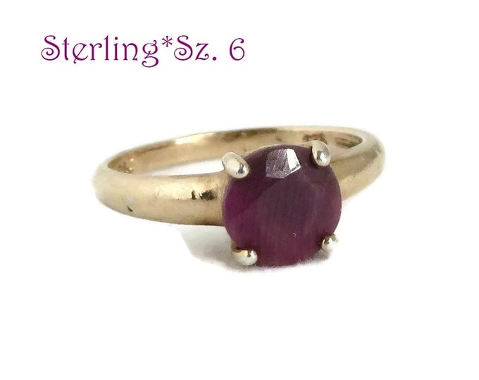 Vintage Ruby Solitaire Ring, Gold Plated Sterling Silver, Victoria Townsend Ring, Size 6