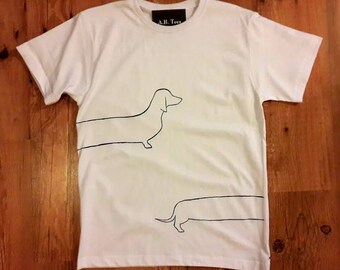 minimalist clothing, hand painted t shirt, dachshund t-shirt, dachshund lover, funny t-shirt, artsy shirt, dachshund clothing