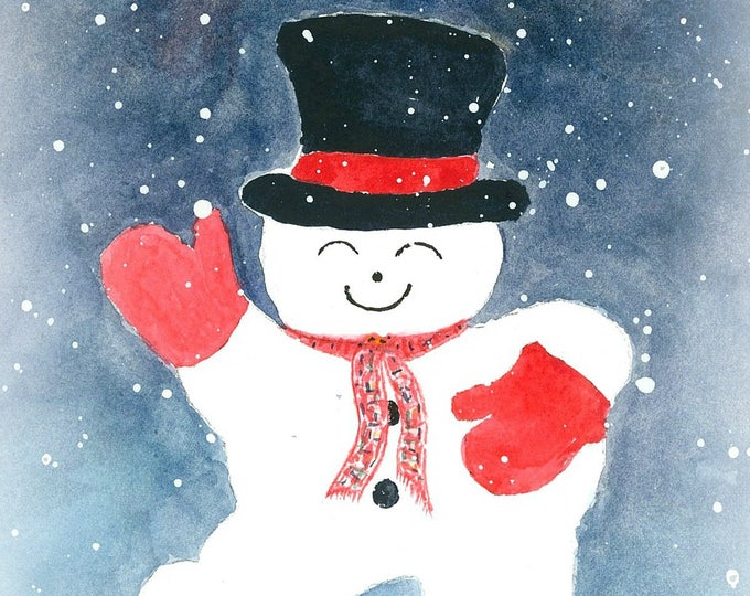 DANCING SNOWMAN Greeting Card created for Pam's Fab Photos by Pam Ponsart from her original watercolor painting