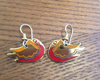 Vintage Signed Laurel Burch Earrings "WILD SWAN" 22K Gold Plated