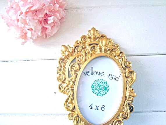 Oval Gold Table Number Frame, Ornate Vintage Style 4 x 6 Frame with ...