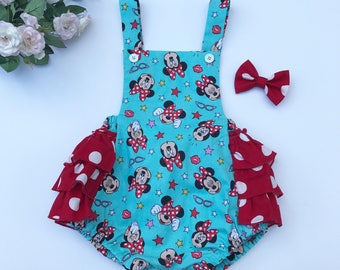 Babyhug 100% Cotton Flutter Sleeves Minnie Mouse Print Romper - Pink