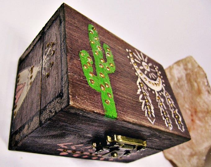 Boho Jewelry Box - Wooden Keepsake Box - Southwestern Decor - Small Trinket Box - Saguaro Cactus Decor - Gift for Her- Ready to Ship