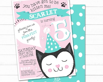 Cat Birthday Invitation, Cat Invite, Kitty Cat Party, Cat Birthday Party Invitation, Cats Birthday, Cool Cat Party, Kids party invitation