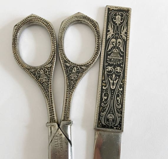 1920s Vintage Scissors Letter Opener & Case / Schoeller