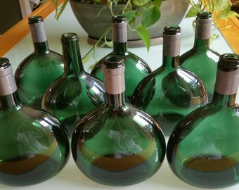 Italian Wine Bottles/Flasks (Eight (8), Vintage Olive Green