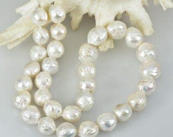 16.6 inch Kasumi White FRESHWATER PEARL STRAND 435 cts. Nucleated Baroque China