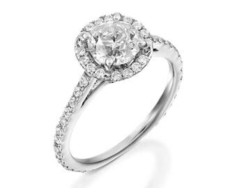 ON SALE !!!Diamond Engagement Ring -White Gold halo ring-Halo diamond engagement ring -Bridal Jewelry-Anniversary-For her-Gold ring