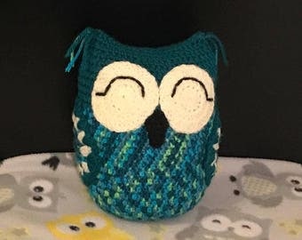 Teal and "peacock" plush owl