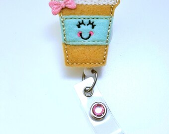 Coffee Latte - Name Badge Holder - Nurses Badge Holder - Cute Badge Reels - Unique ID Badge Holder - Felt Badge - RN Badge Reel