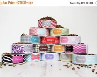 ON SALE Personalised Pet Bowl - Dog Cat Feeding Dish - Mixed pattern listing