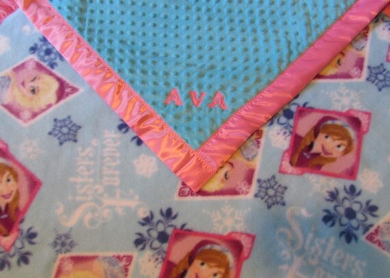 Frozen blanket,Frozen fleece and minky blanket,girls blanket,girls minky blanket,girls personalized blanket,satin edge blanket,baby blanket