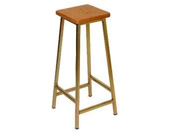 Bertie G Fouroaks - Zinc Plated Bar Stool with Square Oak Seat