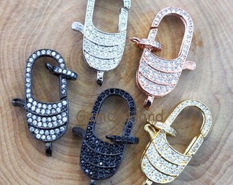 Micro Pave Lobster Clasp,34.8x15mm Clear CZ Lobster Claw Clasp,Jumping Ring Clasp Jewelry Findings FC6470