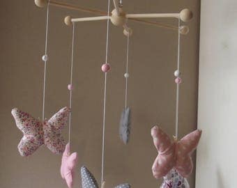 FOR CAMILLE musical Mobile butterflies "my prince will come" grey, pink blush, white, handmade and customizable