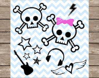 Skull svg, Skull, svg, Music svg, Music, svg files, Punk svg, Rock n' Roll, Teen svg, Girl svg, Girl, Girls, Teens, svg silhouette, cut file