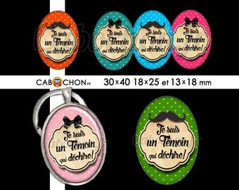 Témoin qui déchire • 45 Images Digitales OVALES 30x40 18x25 13x18 mm mariage marié noeud moustache mariée demoiselle honneur demande cadeau