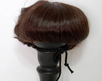 Doll Wig 10" Dark Brunette Short Reborn Toddler Vintage Wig