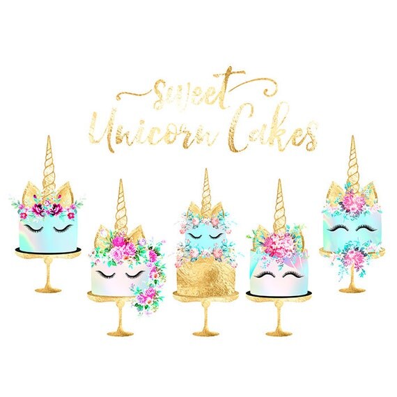 Unicorn Cake Clipart Gold Foil Cake Shabby Chic Clipart: (570 x 570 Pixel)