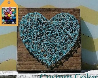 HALF PRICE SALE String Art Heart on Stained Wood, Handmade by Nailed It Designs, Unique Gift Under 15, Wood Wall Sign, Heart Sign, Trendy Ho