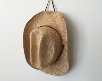 Vintage Straw Hat, Straw Cowboy Hat, Straw Sun Hat, Wide Brimmed Hat, Boho, Bohemian