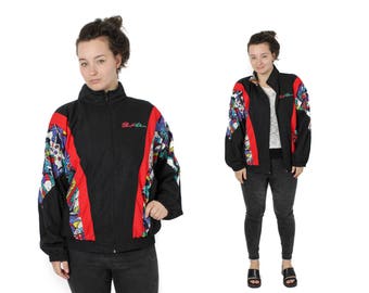 Black windbreaker, Sports jacket, Naylon jacket, Sport windbreaker, Vintage windbreaker, Long Sleeves, Black Tracksuit jacket / Medium Large