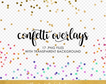 Confetti Overlay Clipart Set - Gold, Glitter & Color - INSTANT DOWNLOAD - 17 .PNG Files