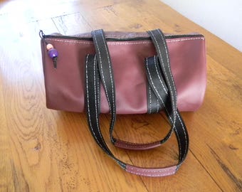 Handmade Burgundy and black leather duffel bag