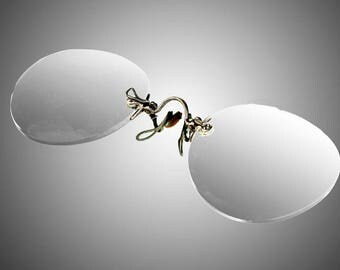 Pince Nez eyeglasses white gold filled spring nose pads