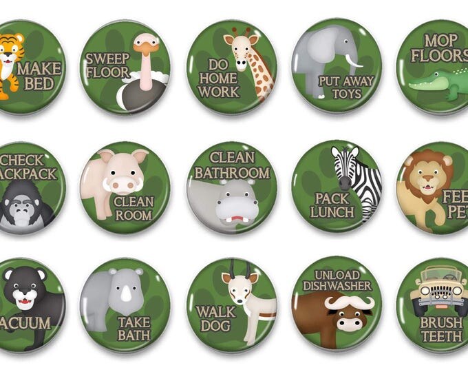 Chore Chart Magnets - Wild Animal Chores - Kids Chores - Family Jobs - Daily Routine - Behavior Chart - Family Organization - Zoo Magnets