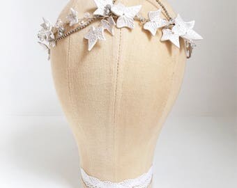 Bridal Headpiece, Wedding Hair Vine, Ivy Hair Wreath, Woodland Wedding, Boho Headband, Porcelain Leafy Headpiece