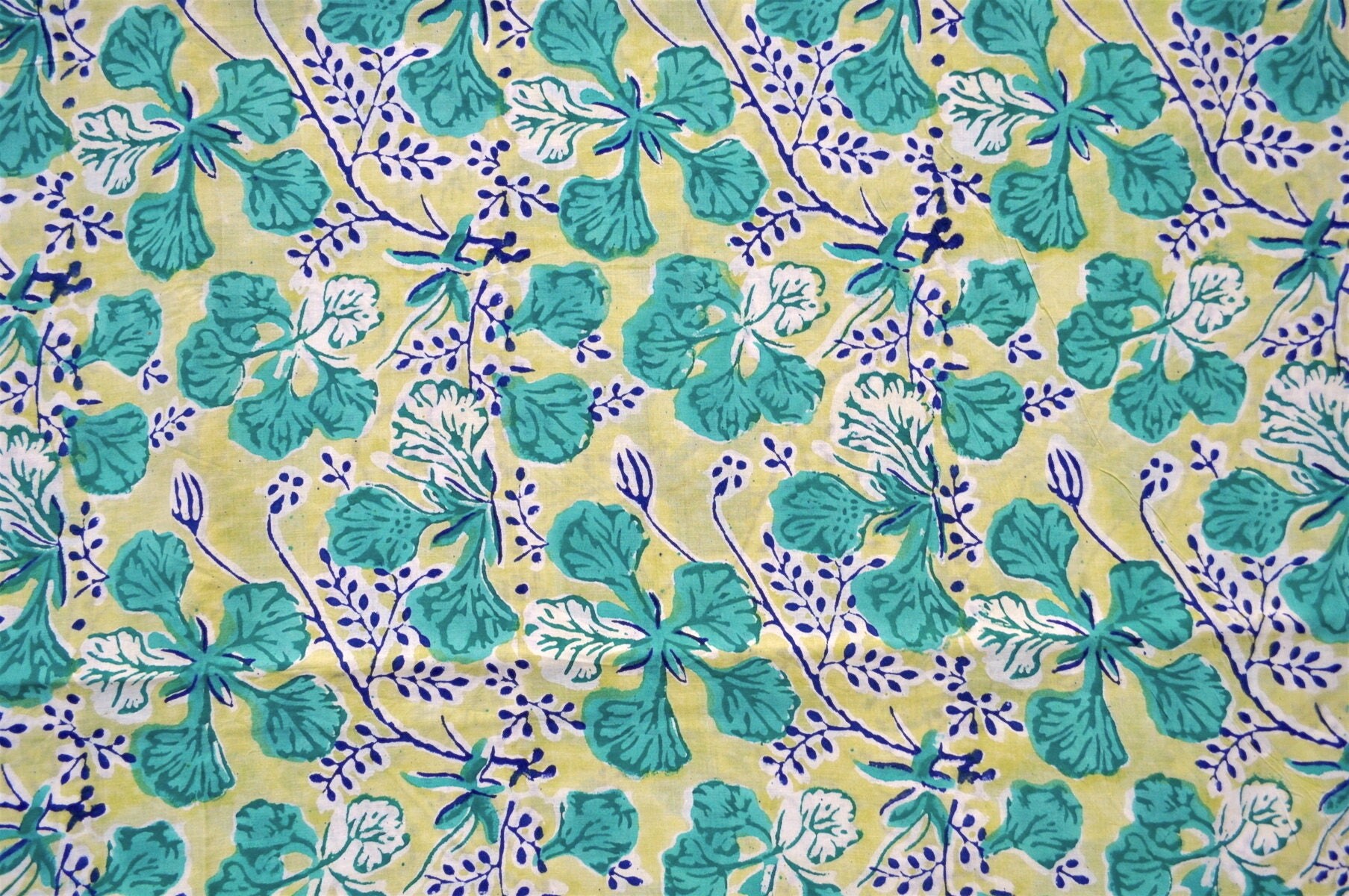 Teal color floral print Vegetable print cotton fabric by the yard from
