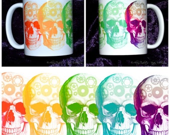 Rainbow Skull Steampunk Diesel Punk Mug