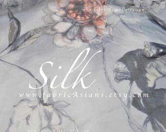 Floral Printed grey silk chiffon by the yard - seide stoff kaufen