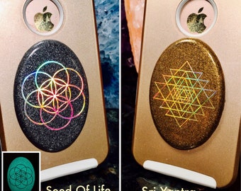 Cellgone Orgonite®~ Orgone for Cell Phone ~ Shungite EMF Radiation Protection ~ Seed / Flower of Life, Sri Yantra, Metatron, Sacred Geometry