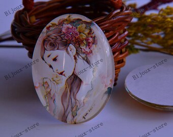 Set of 2 oval 18x25mm B851135 glass Cabochons