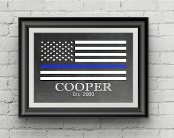 Police Officer Gift - Thin Blue Line Flag - Police Gifts - Custom Police Gift - Gift For Law Enforcement