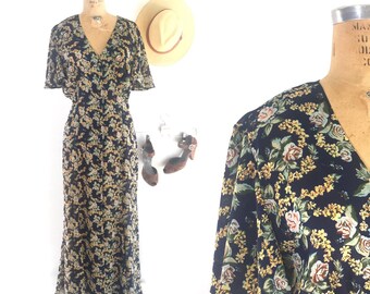 Vintage Floral Button Up Dress, 90s maxi dress