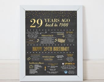 Printable 29th Birthday Chalkboard Sign, Back in 1988, Birthday Gift, Birthday Poster, 1988 Poster, Digital, Download, Sign, MB018