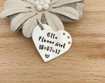 Flower Girl Charm, Flower Girl Flower Bouquet Charm, Personalised flowergirl gift, personalized flower girl charm, hand stamped, UK