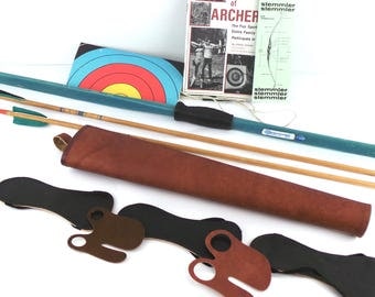 Stemmler Bow and Arrow Set, Fiberglass Bow and 2 Wooden Feather Arrows w/instruction Book Quiver and Accessories, Bow and Arrow, Archery